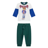 Completo 2 pz neonato t-shirt colorblock stampa teddy e pantalone bianco/verde