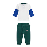 Completo 2 pz neonato t-shirt colorblock stampa teddy e pantalone bianco/verde