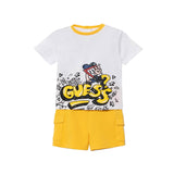 Compelto 2 pz neonato t-shirt logo victory fumetto e bermuda bianco/giallo