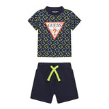 Completo 2 pz neonato t-shirt stampa geometrica allover e shorts lime/blu