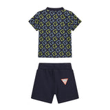 Completo 2 pz neonato t-shirt stampa geometrica allover e shorts lime/blu