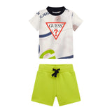 Completo 2 pz neonato t-shirt stampa logo e shorts blu/lime