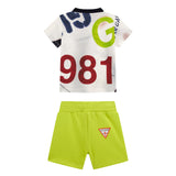 Completo 2 pz neonato t-shirt stampa logo e shorts blu/lime