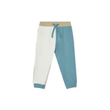 Completo 2 pz neonato felpa e joggers motivo colorblock bianco, beige e azzurro