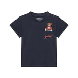 T-shirt neonato con taschino e ricamo teddy blu