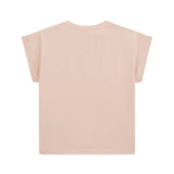 T-shirt maniche corte con logo trasparente e paillettes rosa