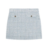 Minigonna in tweed celeste