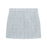 Minigonna in tweed celeste