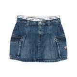 Gonna con elastico in vita logo in denim medio