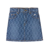 Gonna jeans con logo allover in denim medio