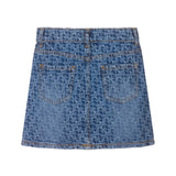 Gonna jeans con logo allover in denim medio