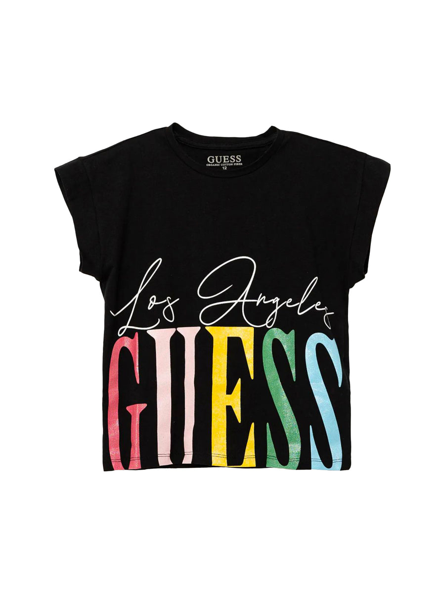 T-shirt smanicata con stampa logo nero