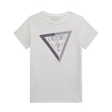 T-shirt logo applicazione strass e paillettes bianco