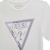 T-shirt logo applicazione strass e paillettes bianco