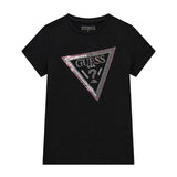 T-shirt logo applicazione strass e paillettes nero