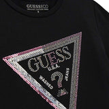 T-shirt logo applicazione strass e paillettes nero