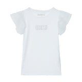 T-shirt maniche corte volant mesh bianco