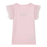 T-shirt maniche corte volant mesh rosa
