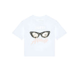 T-shirt maniche corte con stampa e applicazione strass bianco