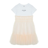 Abito mixed fabric con tulle rosa