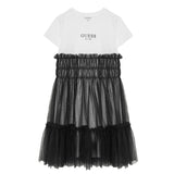 Abito mixed fabric con tulle nero