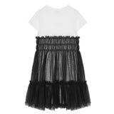 Abito mixed fabric con tulle nero