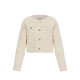 Giacca con bottoni e tasche applicate in tweed sabbia