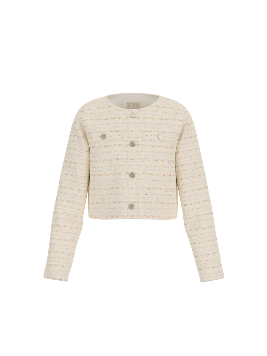 Giacca con bottoni e tasche applicate in tweed sabbia