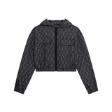 Giacca zip con capuccio logo allover nero