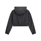 Giacca zip con capuccio logo allover nero