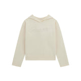 Felpa con cappuccio in maglia e logo frontale crema