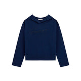 Felpa con cappuccio in maglia e logo frontale blu
