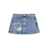 Gonna jeans con ricamo in denim medio