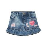 Gonna in jeans con ricamoo lofo in denim medio