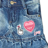 Gonna in jeans con ricamoo lofo in denim medio