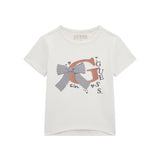 T-shirt stampa logo con fiocco bianco
