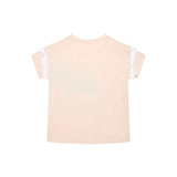 T-shirt istampa orsetto e rouche rosa