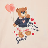 T-shirt istampa orsetto e rouche rosa