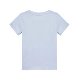 T-shirt con logo applicazione pailettes e strass azzurro