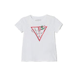 T-shirt con logo applicazione pailettes e strass bianco