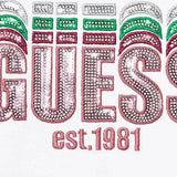 T-shirt logo con applicazione paillettes bianco