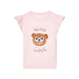 T-shirt stampa orso con applicazione paillettes rosa