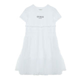 Abito kids mixed fabric con tulle bianco
