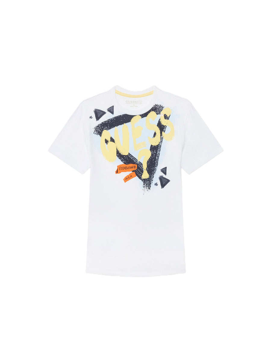 T-shirt stampa logo effetto brush bianco