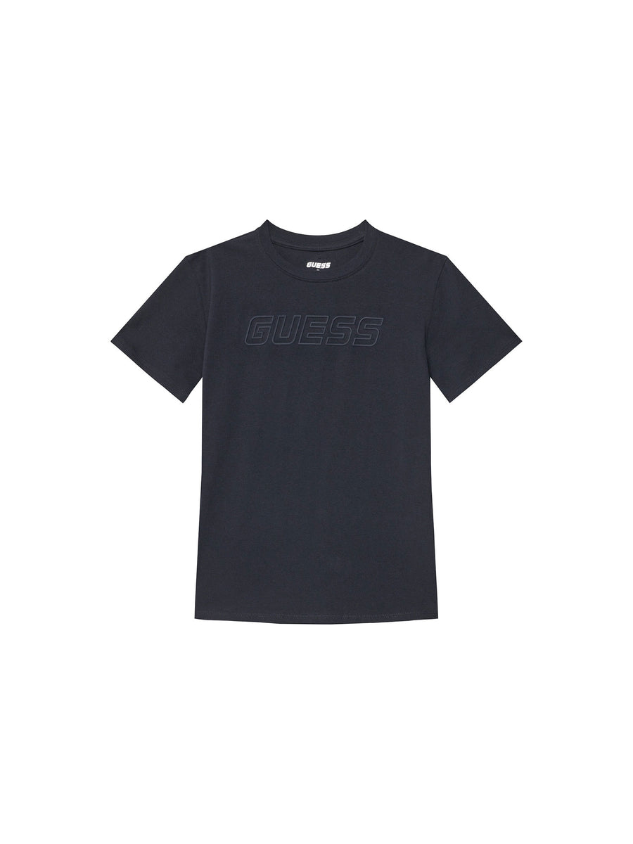 T-shirt logo tono su tono in cotone blu notte