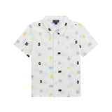 Camicia a maniche corte con motivo ricami blu multi