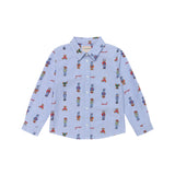 Camicia oxford manica lunga stampa teddy allover celeste