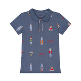 Polo maniche corte logo allover teddy in piquet blu