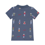 Polo maniche corte logo allover teddy in piquet blu