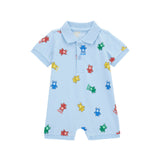 Tutina shortie stampa teddy multicolor in piquet celeste
